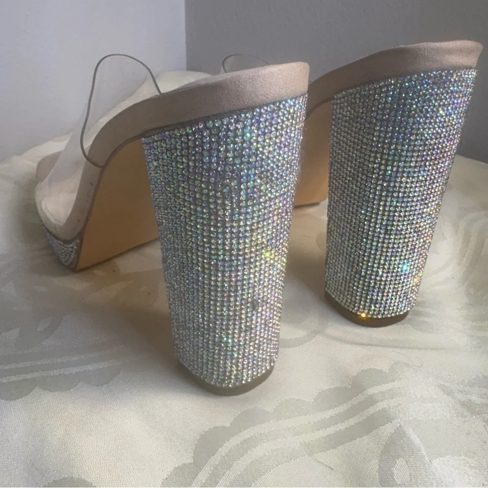 Liliana Ashley 3 Sparkling Silver Heels with Clear Strap